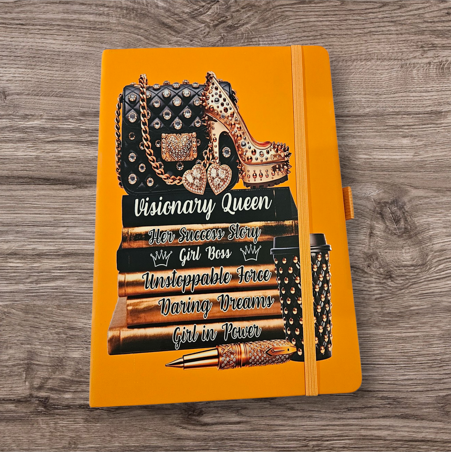 Orange Journal with the words Visionary Queen with Bling Pen