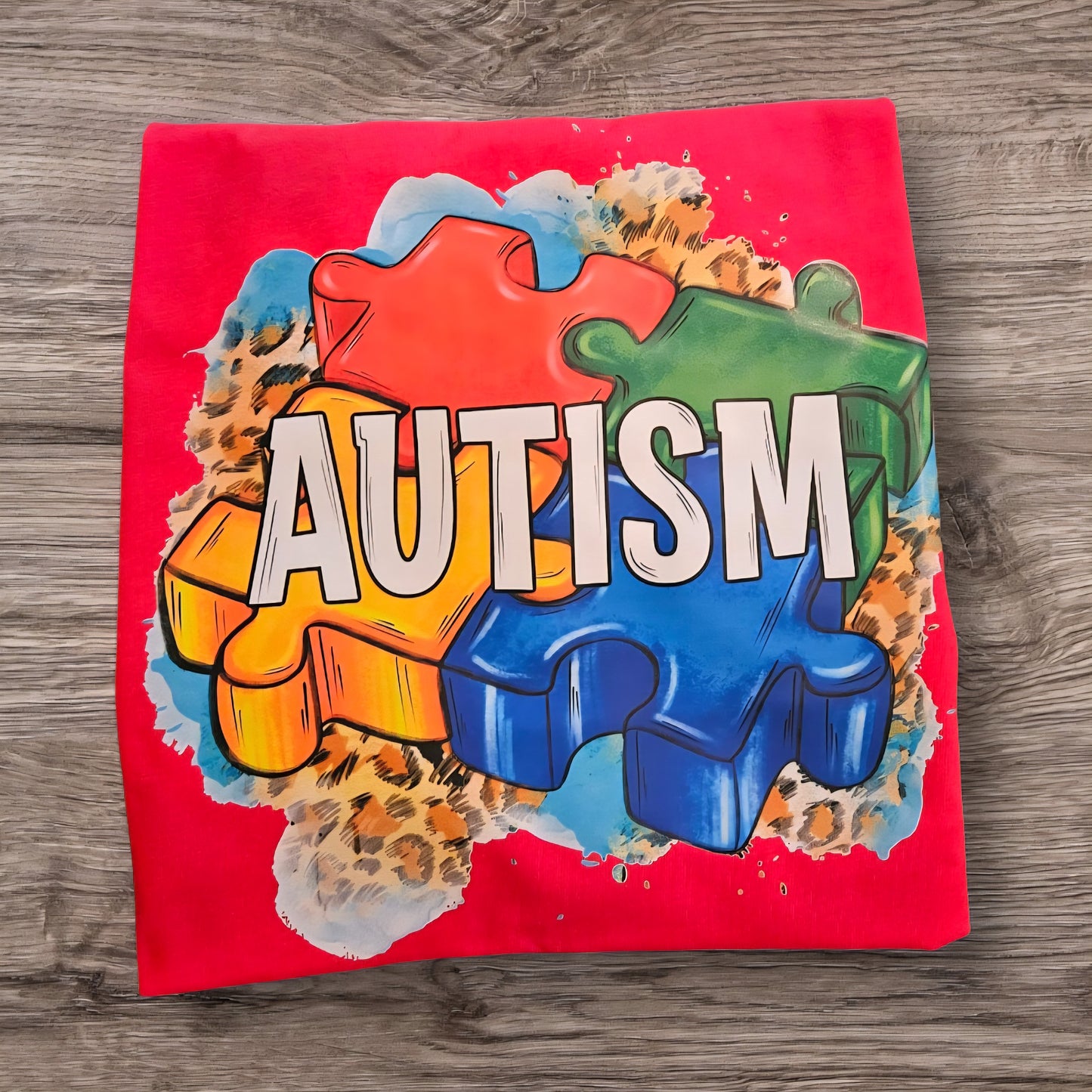 XL Red V-Neck Blouse with beautiful Autism Awareness Design