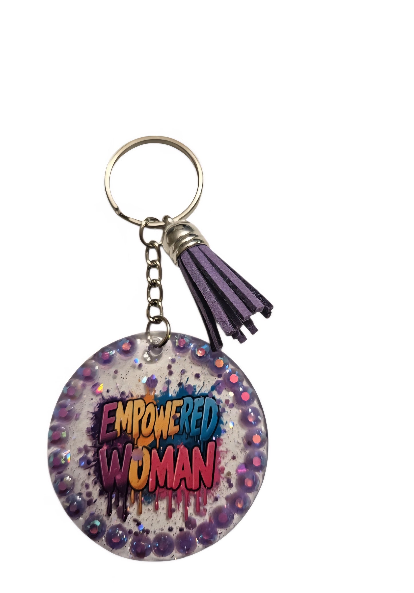 Purple Rhinestone Empowered Woman Keyring
