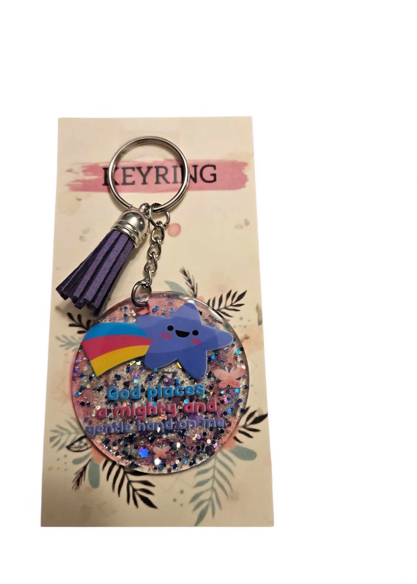 God placed a mighty but gentle hand on me Keyring