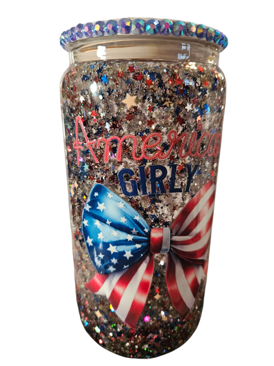 American Girly Patriotic Snow Globe Tumbler