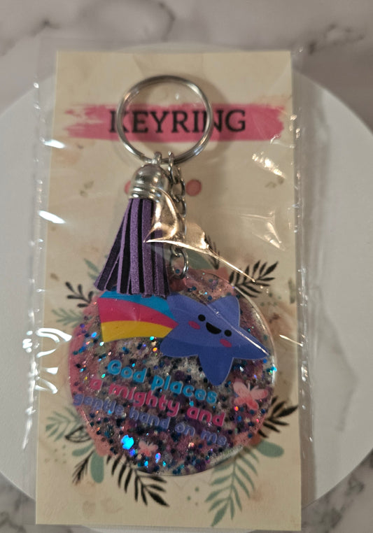 God placed a mighty but gentle hand on me Keyring
