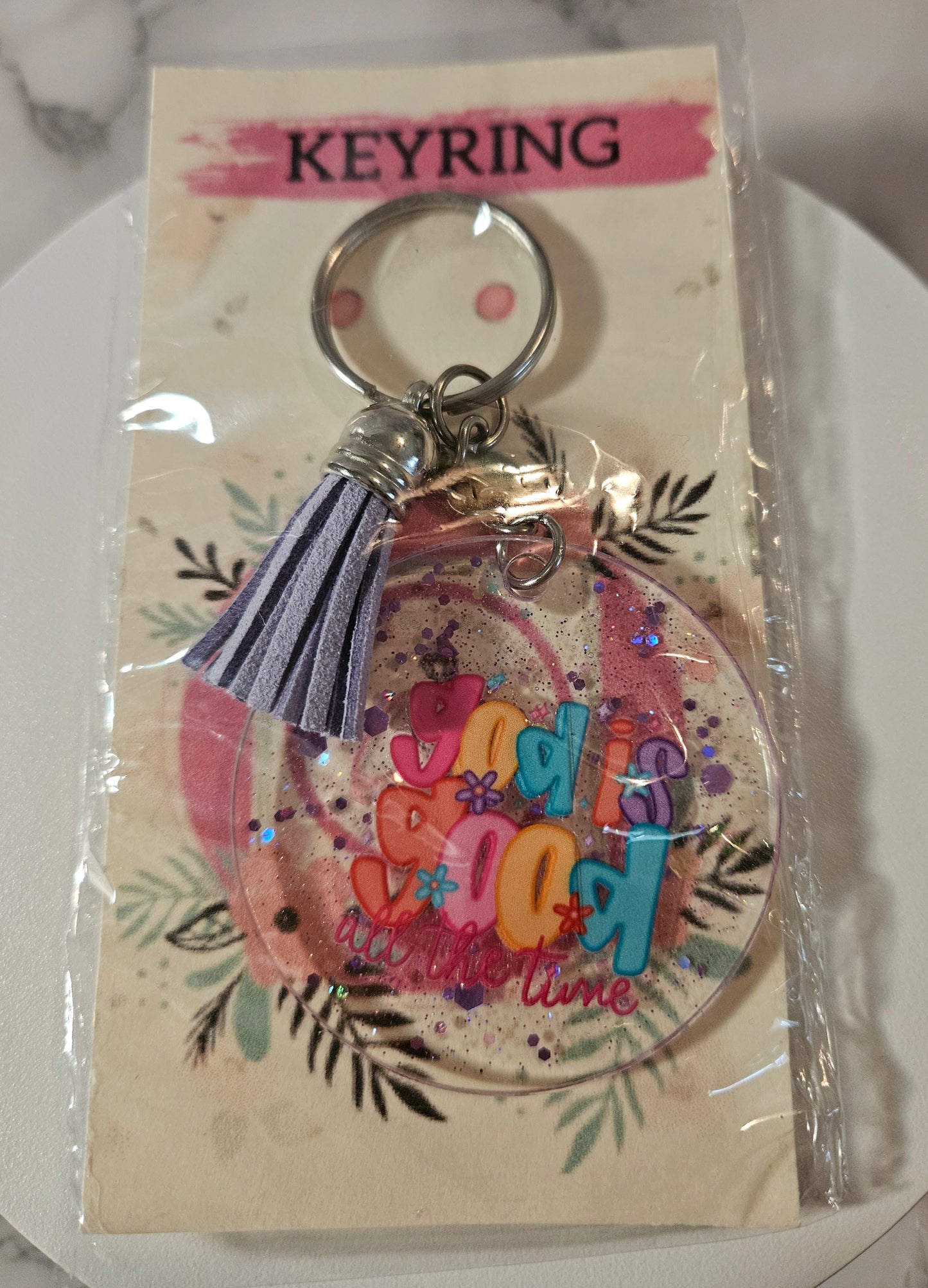 God is Good semi-clear Keyring