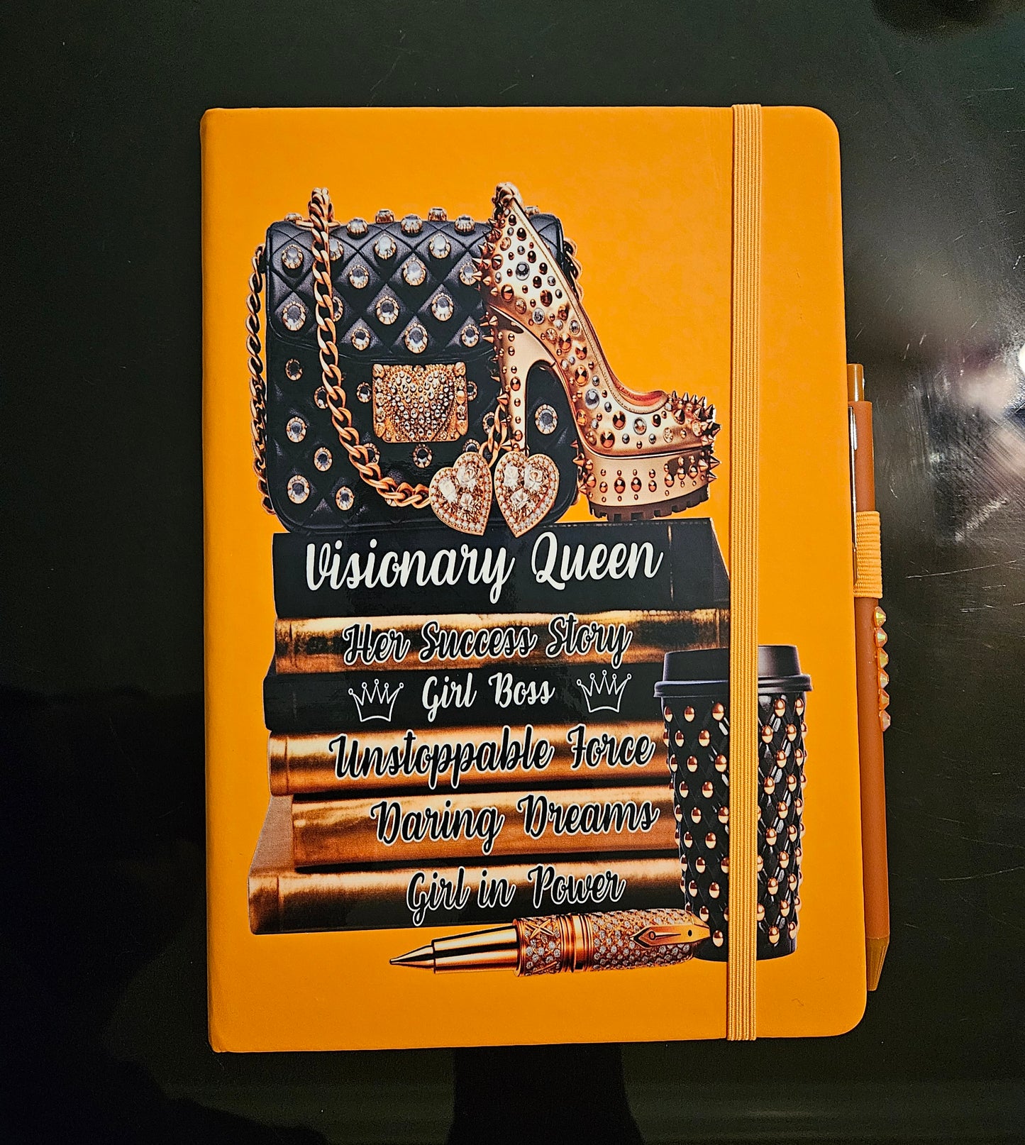 Orange Journal with the words Visionary Queen with Bling Pen