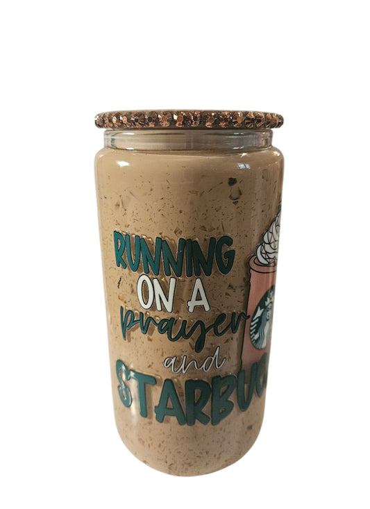 Running on a Prayer and Starbucks  16 oz Tumbler