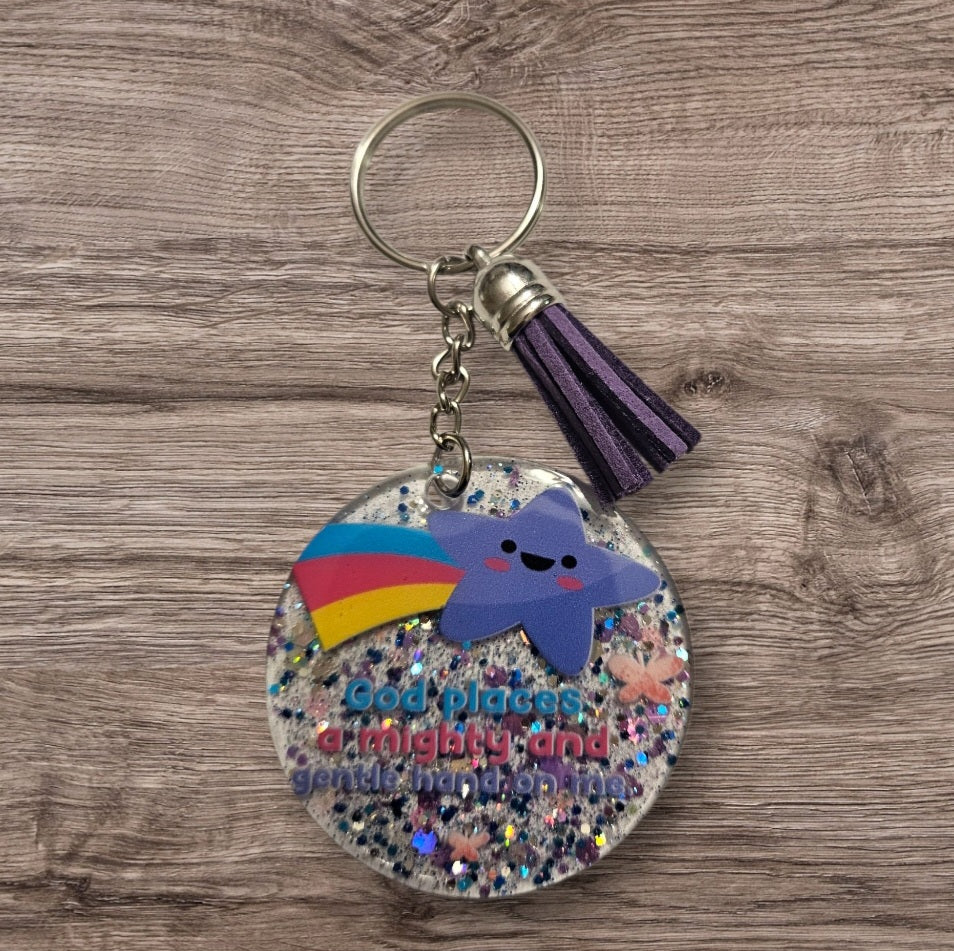 God placed a mighty but gentle hand on me Keyring