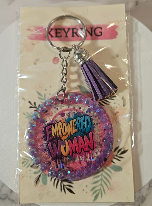 Purple Rhinestone Empowered Woman Keyring